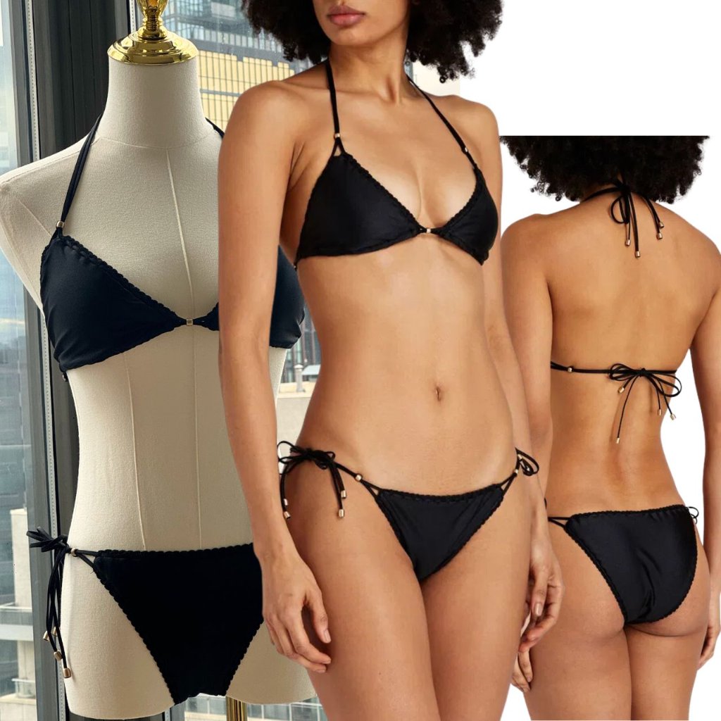 Zimmermann Nwot Vitali Trimmed Mini Tri Bikini, Black, Sz 2 - Us 6 / 8